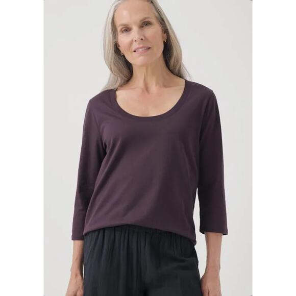 PACT Women's Organic Cotton Softspun Scoop Neck 3/4 Sleeve Tee Plum Size L - Picture 1 of 10